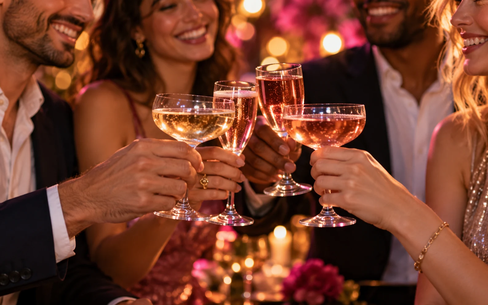 Elegáns társaság koccintása egy esti rendezvényen